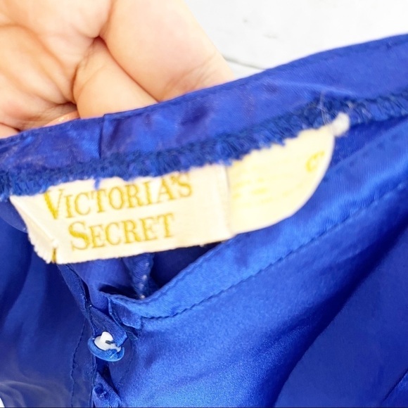 Victorias Secret Vintage Gold Label Blue Button Up Romper Slip Dress Medium - Picture 8 of 10